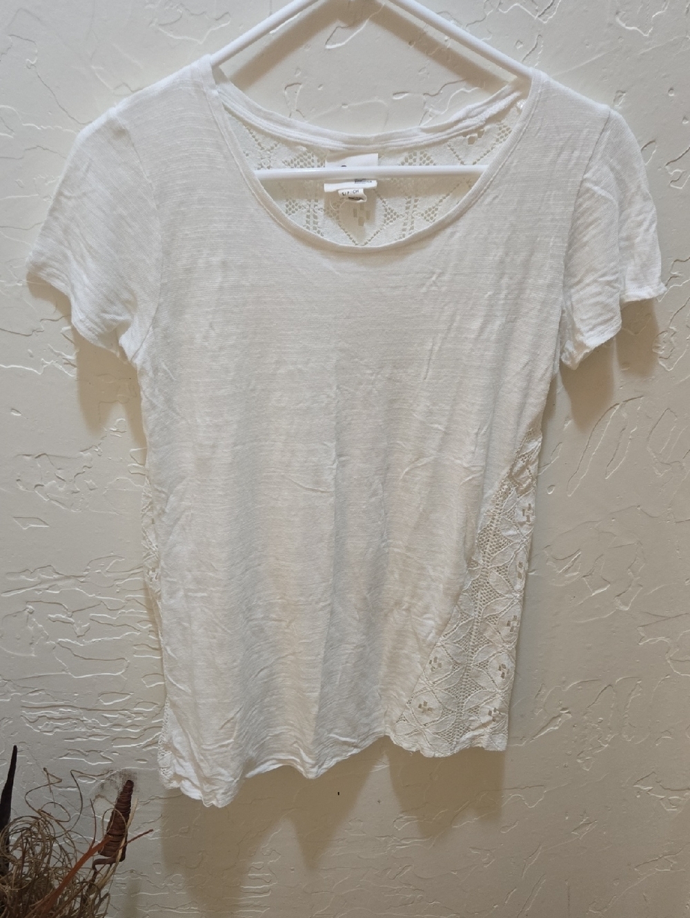 Classic White Scoop Neck Short Sleeve Tee with Lace Sides